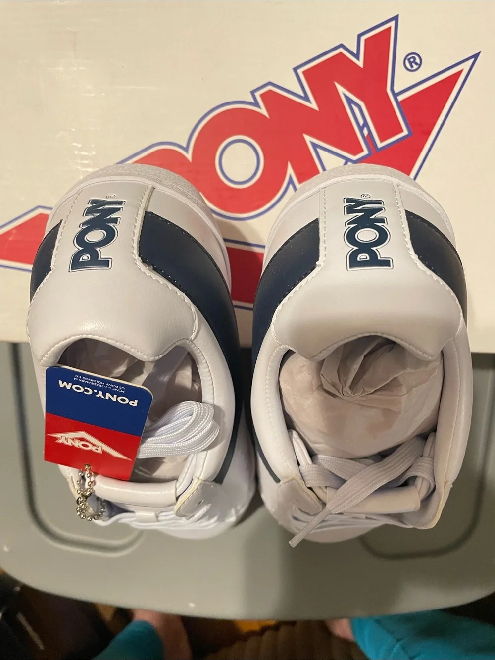 PONY Men’s White Sneakers with Navy Side Stripe